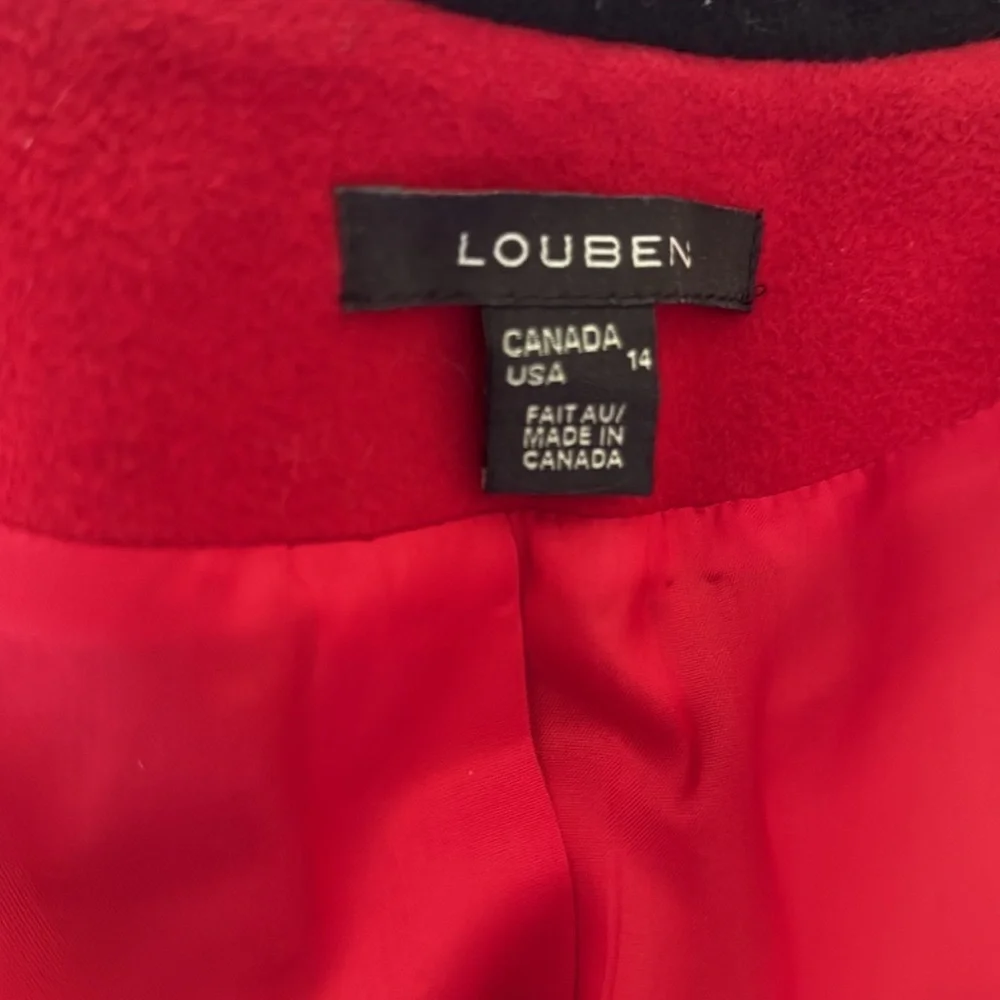 Louben Red Black Cashmere Wool Zip Jacket Size 14